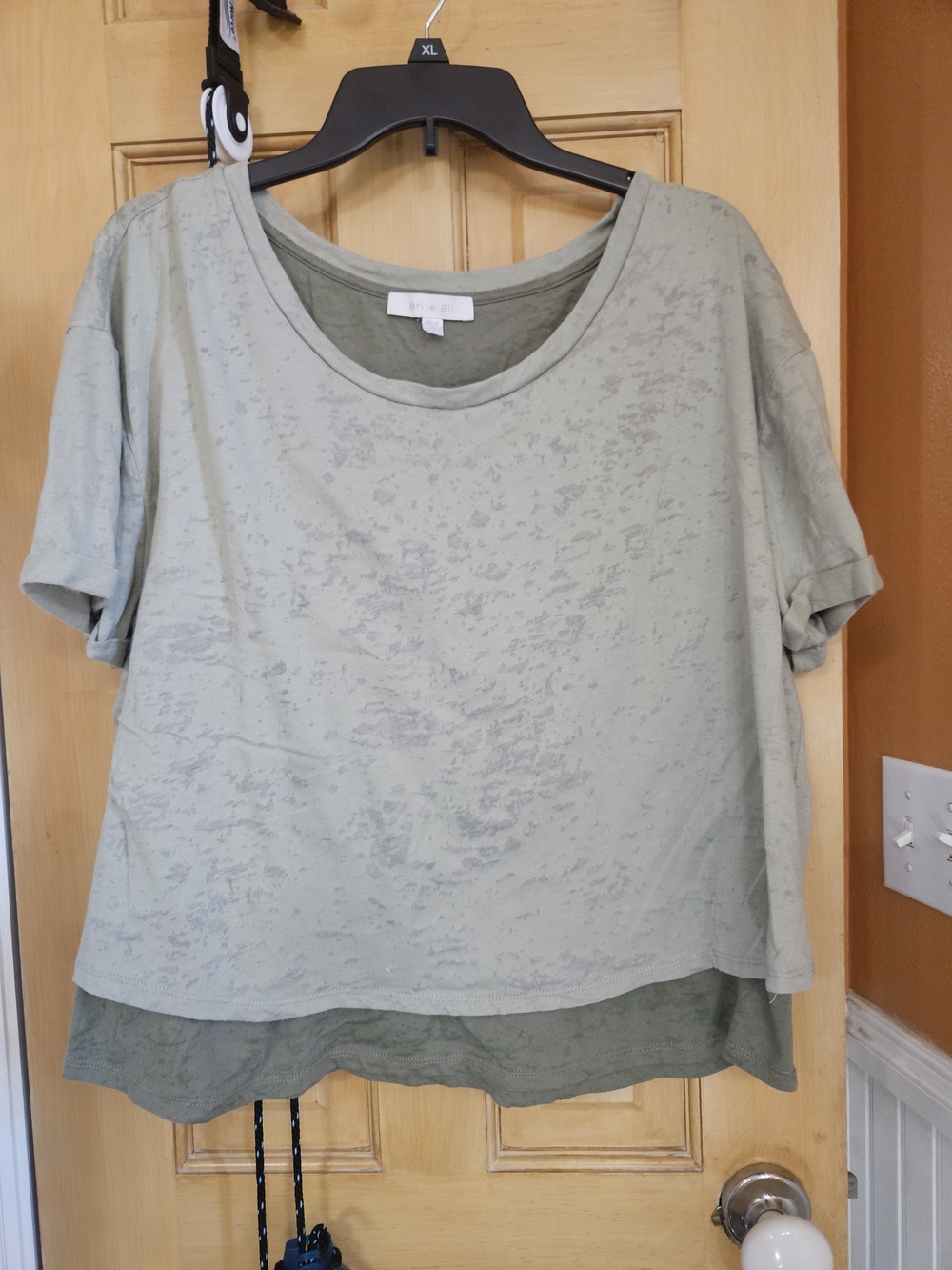 Eri + Ali From Anthropoligie Relaxed Layered Sage Green Women's Tee